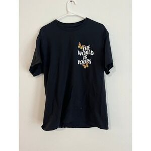 Popular Poison The World Is Yours Butterfly Rose Black Graphic T-Shirt Large